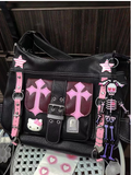 Bolso Bandolera Colorblock Negro y Rosa — Diseño Kawaii