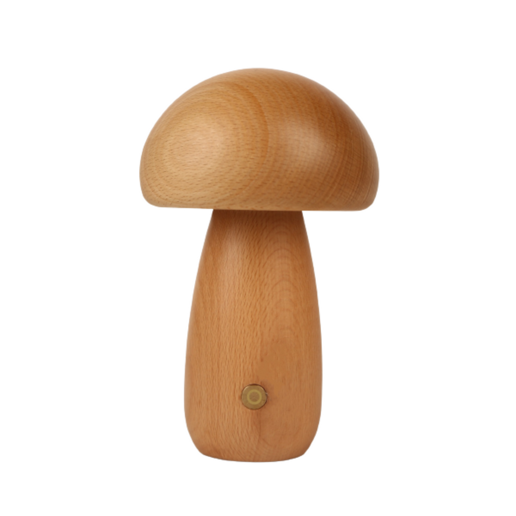 Lámpara LED de Madera con Forma de Seta — Recargable y Portátil