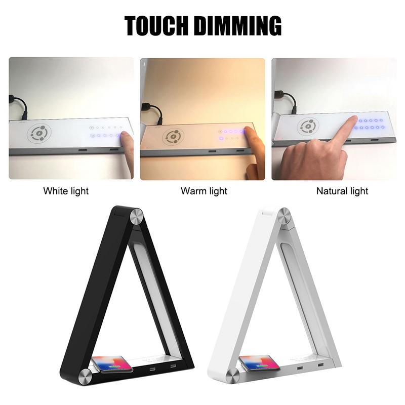 Lámpara LED de Escritorio con Carga Inalámbrica — Diseño Triangular Cuidado Visual