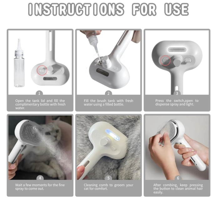 Cepillo con Spray Integrado para Gatos y Perros – Reduce Pelo Suelto