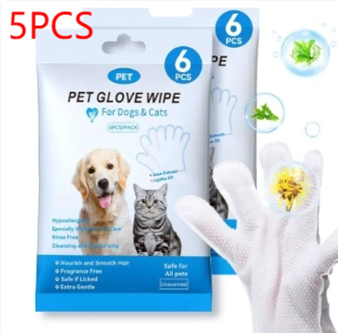 Kit de Limpieza para Gatos y Perros – Guantes, Toallitas y Espuma Limpiadora