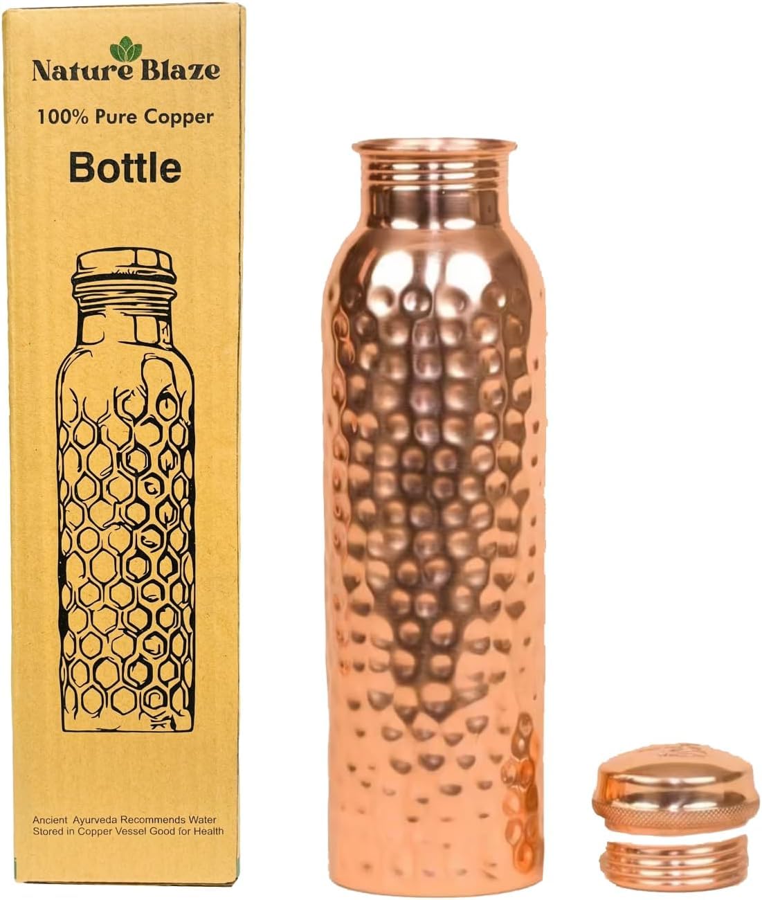 Botella de Agua Ayurvédica de Cobre Martillado 1000ml — Deporte, Yoga y Fitness