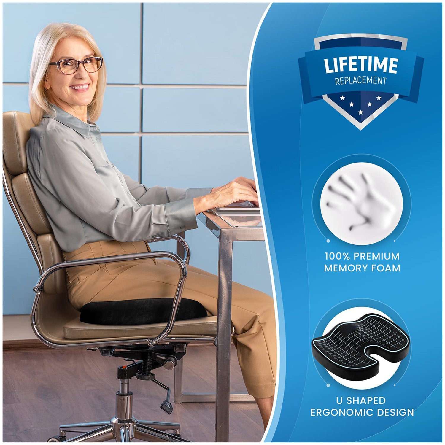 Cojín de Asiento Viscoelástico para Oficina y Auto — Memory Foam y Gel, 4 Colores