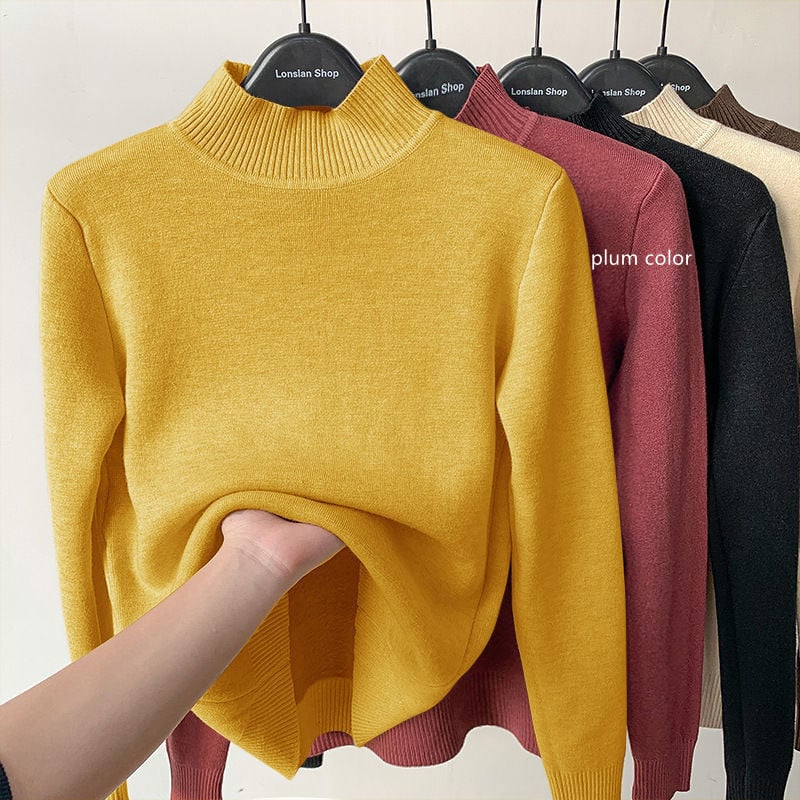 Suéter de Forro Polar con Medio Cuello Alto Acolchado para Mujer
