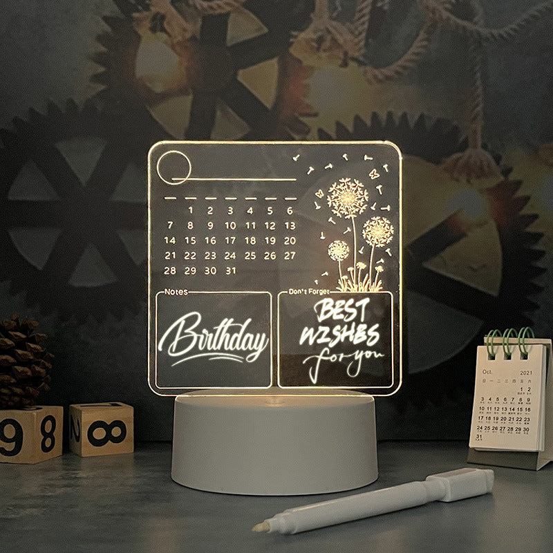 Tablero de Notas Acrílico con Calendario y Luz LED Nocturna — 11 Configuraciones