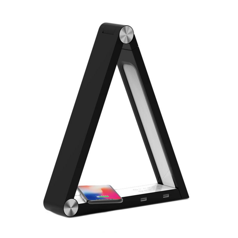 Lámpara LED de Escritorio con Carga Inalámbrica — Diseño Triangular Cuidado Visual