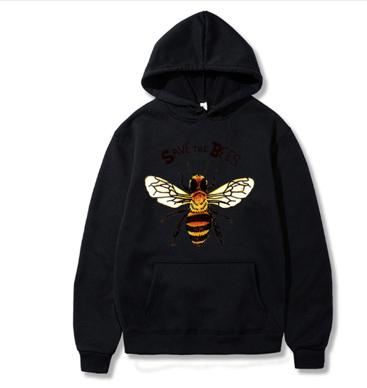 Sudadera con Capucha de Color Sólido y Estampado Floral de Abeja Miel con Alfabeto