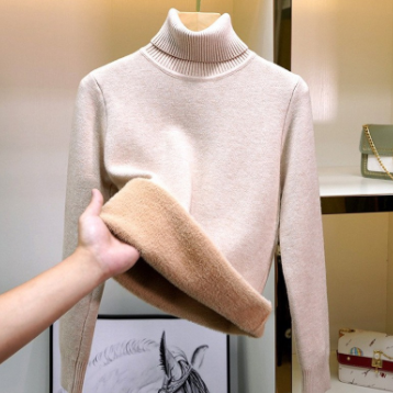 Suéter de Forro Polar con Medio Cuello Alto Acolchado para Mujer