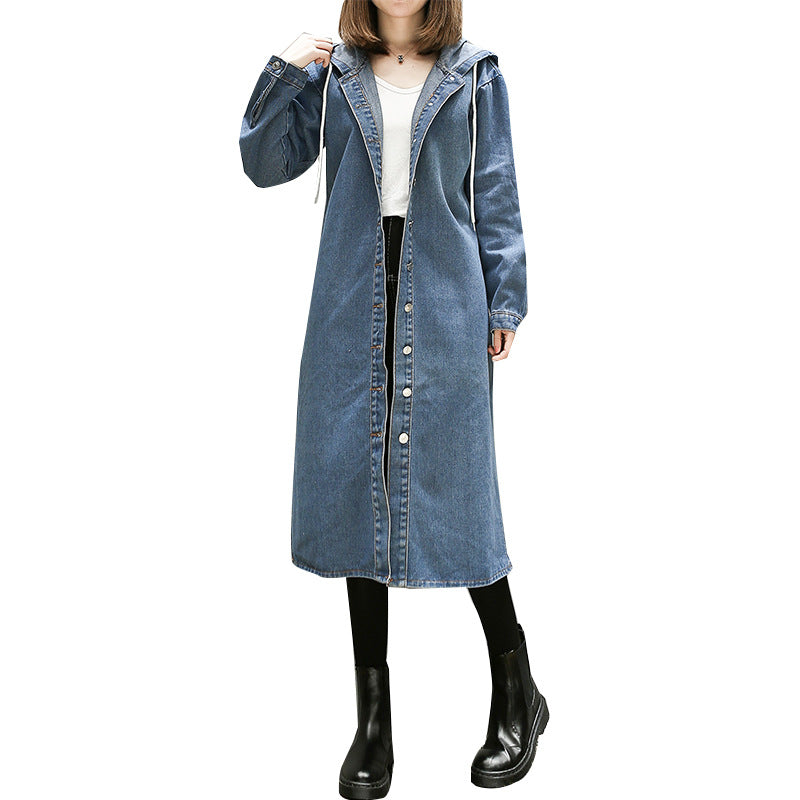 Gabardina Delgada de Mezclilla con Capucha Mujer Estilo Coreano – Tallas XL a 5XL