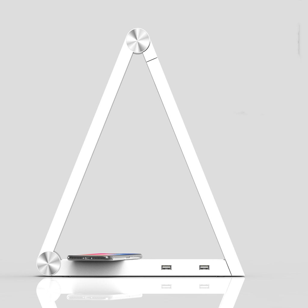 Lámpara LED de Escritorio con Carga Inalámbrica — Diseño Triangular Cuidado Visual