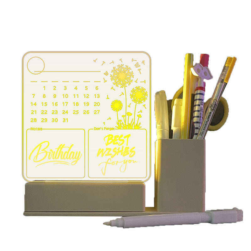Tablero de Notas Acrílico con Calendario y Luz LED Nocturna — 11 Configuraciones