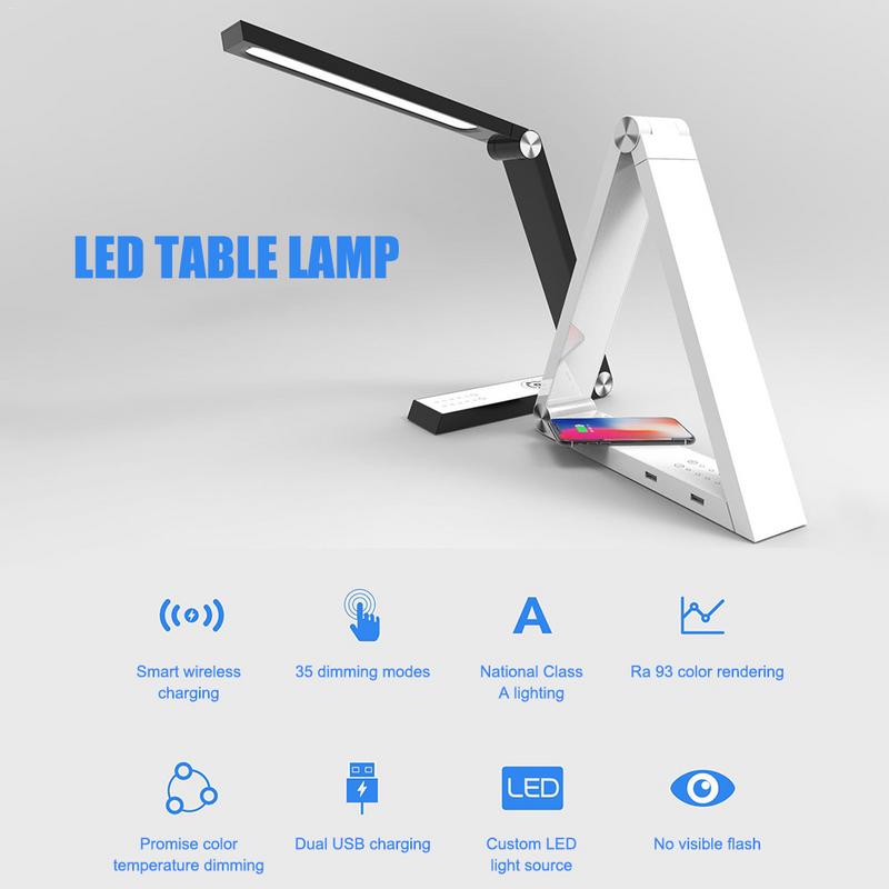 Lámpara LED de Escritorio con Carga Inalámbrica — Diseño Triangular Cuidado Visual