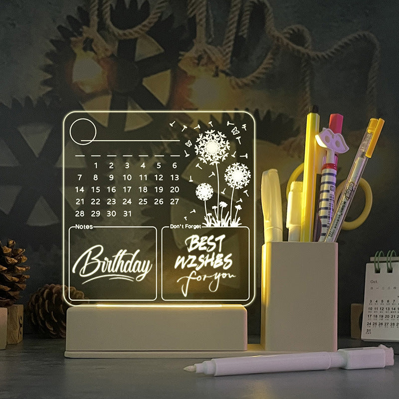Tablero de Notas Acrílico con Calendario y Luz LED Nocturna — 11 Configuraciones
