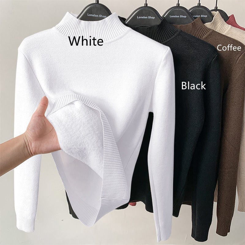 Suéter de Forro Polar con Medio Cuello Alto Acolchado para Mujer