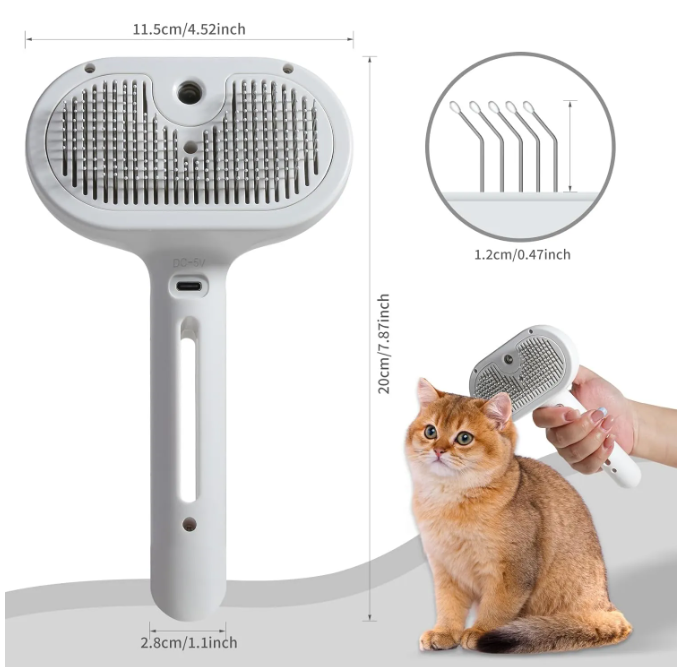 Cepillo con Spray Integrado para Gatos y Perros – Reduce Pelo Suelto