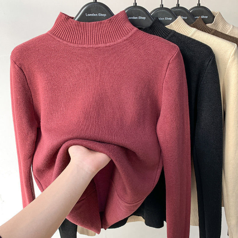 Suéter de Forro Polar con Medio Cuello Alto Acolchado para Mujer