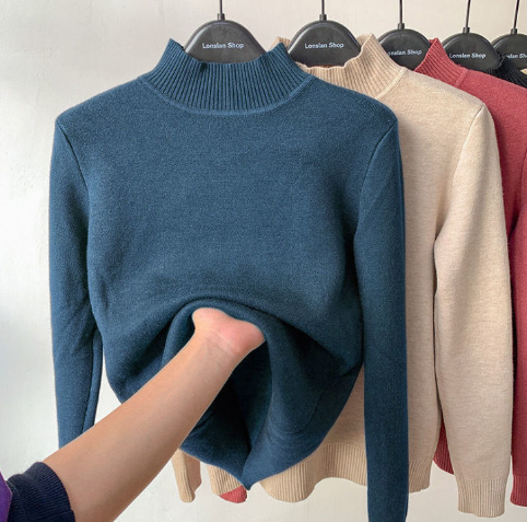 Suéter de Forro Polar con Medio Cuello Alto Acolchado para Mujer