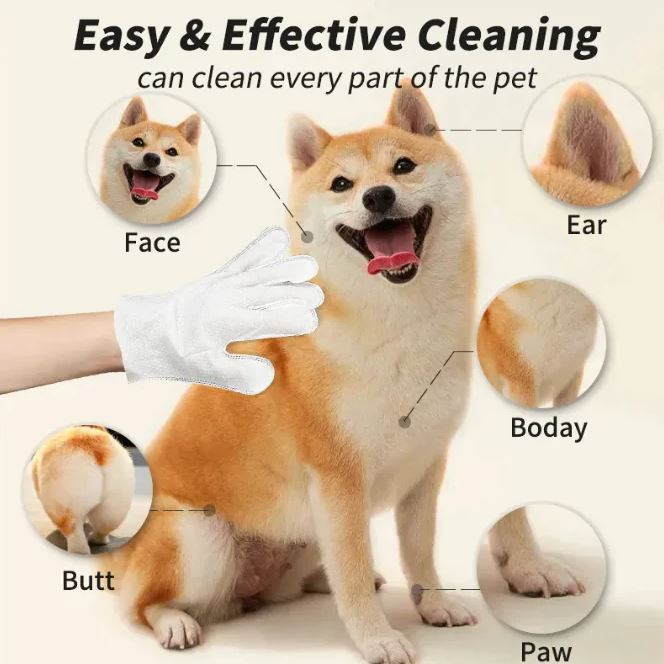 Kit de Limpieza para Gatos y Perros – Guantes, Toallitas y Espuma Limpiadora