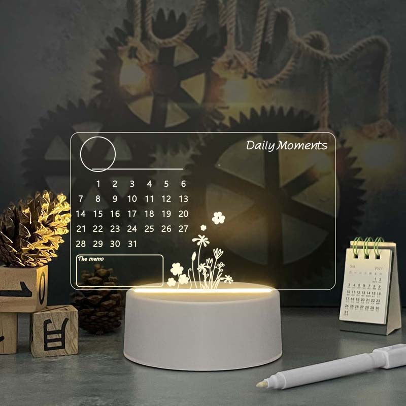Tablero de Notas Acrílico con Calendario y Luz LED Nocturna — 11 Configuraciones