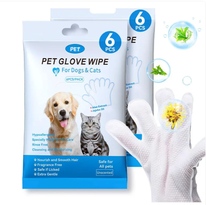 Kit de Limpieza para Gatos y Perros – Guantes, Toallitas y Espuma Limpiadora