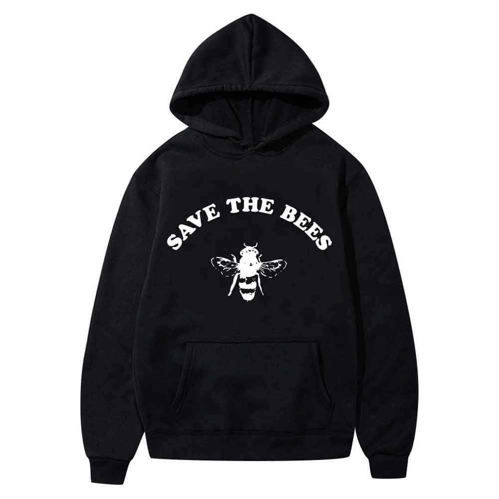 Sudadera con Capucha de Color Sólido y Estampado Floral de Abeja Miel con Alfabeto