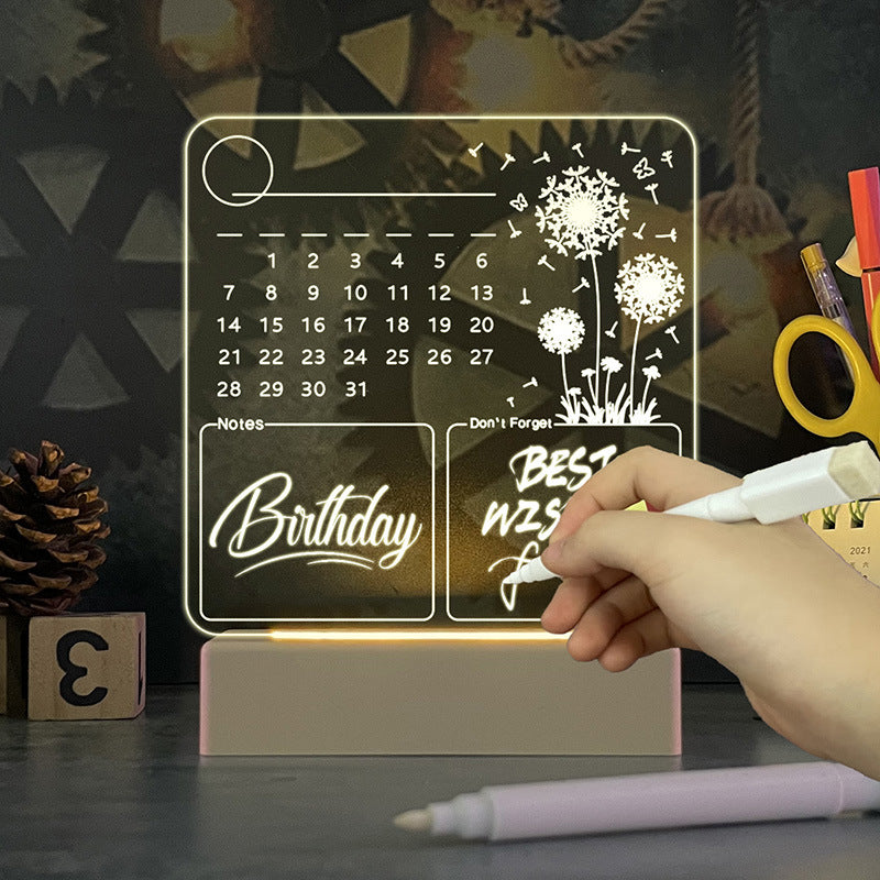 Tablero de Notas Acrílico con Calendario y Luz LED Nocturna — 11 Configuraciones